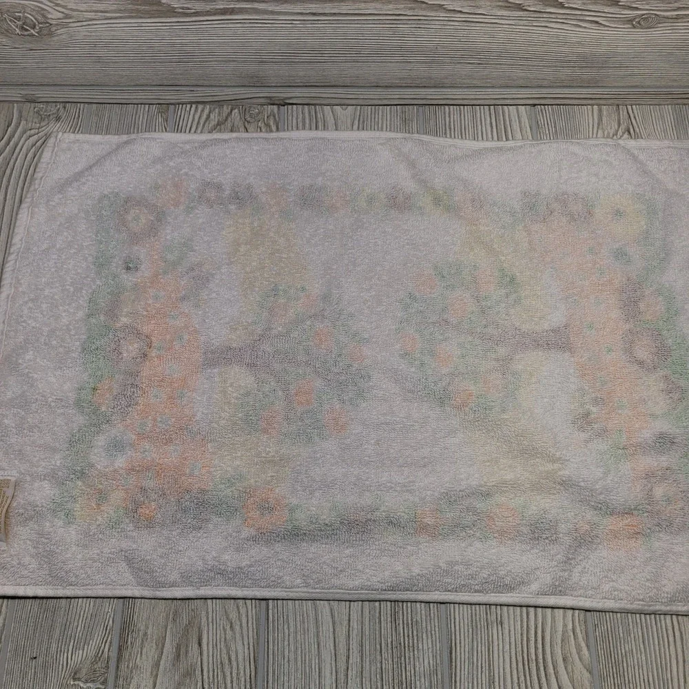 Dundee Hand Towel Set White Yellow Orange Floral Tree Gingham 2pc MCM Vtg